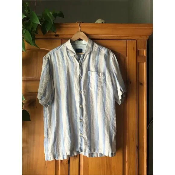 Tommy Bahamas Linen Stripe Button Down Mens Shirt - Picture 3 of 10